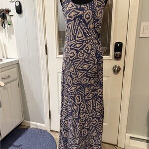 Geometric Blue and Cream Maxi Dress